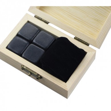 Hot selling chilling stone set Log colour whiskey gift wooden box 4pcs of Mongolia Black whiskey stones with 4 Stones and 1Velvet Bag small stone gift set