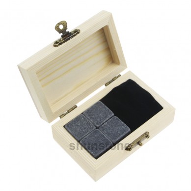 4pcs of whiskey chilling stone in the pine wooden small gift box for Father Men Gift
