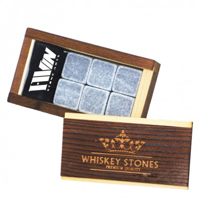Popular Products 6 pcs Black chilling rock whiskey stone gift set wooden Gift Box