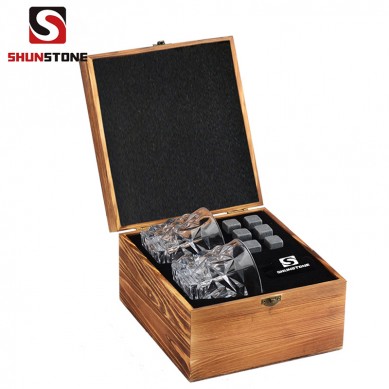 New Arrival China Barware Gift -
 High end Whiskey Stones Gift Set 8 Whiskey Stones with Diamond Whiskey Glasses Wooden Box – Shunstone