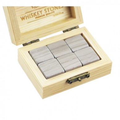 Wholesale 6 Pcs of Grey Serpegiante in popular Wooden Box gift to Chill Your Drinks Cheap Whiskey Stones Gift Set