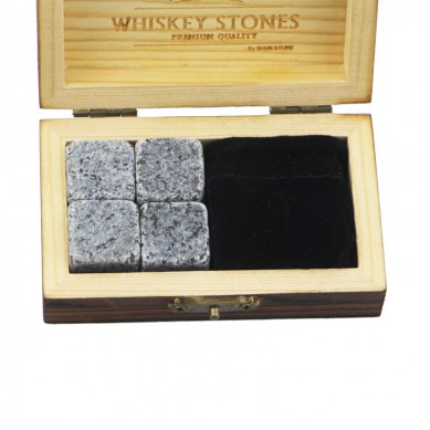 Varmt produkt 4stk af porfyr whisky sten og sorte fløjl poser i Ydre Burning Træ Box høj kvalitet