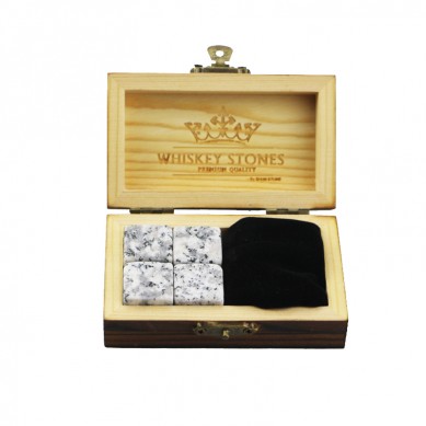 Héich Quantitéit Whisky G603 Schéins Steen 4 Meint vun Whisky Rock Stones Cube Whisky Stones Hot Sale Whisky Stone Kadosiddien Set mat Wooden Box