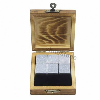 Hot selling soapstone whiskey stones Black velvet bags burning wooden boxes gift Set for drinking
