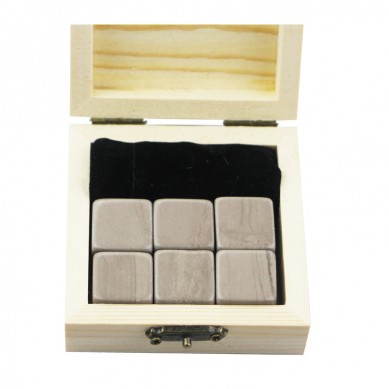 Antiquity Wood Grain Whiskey Chilling Rocks Customize Packaging Whiskey Stones Set of 6 Natural Cubes with velvet bag