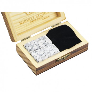 Héich Quantitéit Whisky G603 Schéins Steen 4 Meint vun Whisky Rock Stones Cube Whisky Stones Hot Sale Whisky Stone Kadosiddien Set mat Wooden Box