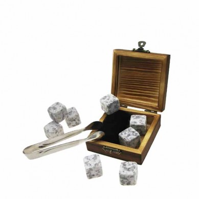 6pcs Whisky Stones Cold Rocks For Drinks Natural Granite Whiskey Stones Gift wooden Set