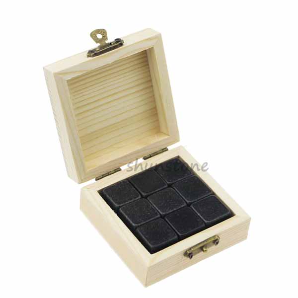 Lowest Price for Stone Clock - 9 pcs of Natural Granite Reusable Ice Cold Chilling Stones Stored whiskey stone Wooden Gift Box – Shunstone