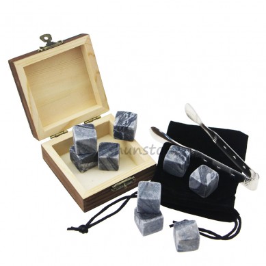 2019 New Hottest Whisky Wine Stone Ice Cube Ice 9 pcs of Wine Chilling Rocks Whiskey Stone Set Gift Wood Box Package Novelty Wine Gifts