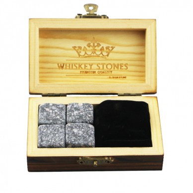 new product and high quantity 4pcs of Mongolian black whiskey stone and black velvet bags into Outer Burning Wood Box high quality
