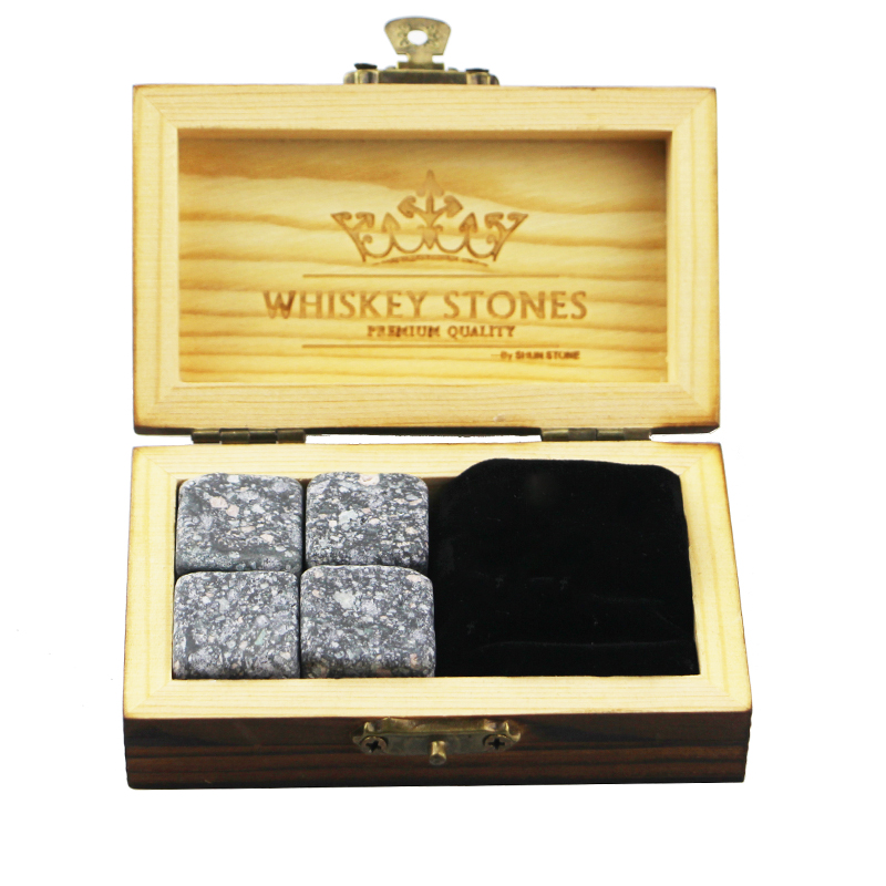 High PerformanceWood Gift Card Box - new product and high quantity 4pcs of Mongolian black whiskey stone and black velvet bags into Outer Burning Wood Box high quality – Shunstone