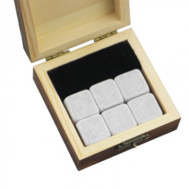 Փոքր փայտե նվեր 6 հատ վիսկի քար նվեր Վիսկի Ice Քարեր Խմիչք Cooler կտորներով բնական chilling վիսկի քարերի Gift Box