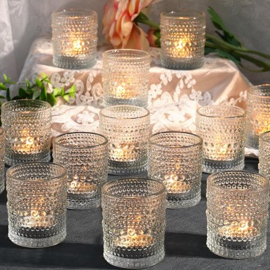 12 Pcs Clear Glass Tea Light Candle Holder, Votive Candle Holders for Gift Wedding Table Decor & Christmas Thanksgiving（12pcs）