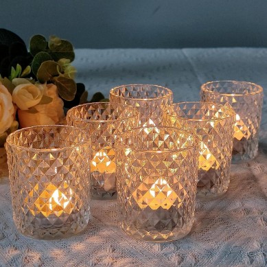 12Pcs Clear Votive Candle Holders, Tealight Candle Holder for Home Decor, Glass Tea Lights Candle Holder for Birthday Holiday Table