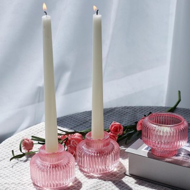 Pink Candlestick Holders for Taper Candles Set of 4, Glass Taper Candle Holders Bulk for Birthday Party, Tea Lights Candle Holder for Wedding Festival