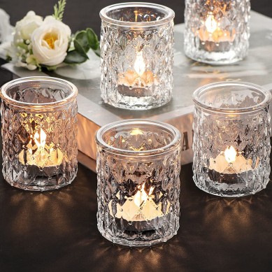 12pcs Votive Candle Holders, Clear Glass Candle Holder in Bulk, Tealight Candle Holder for Wedding Decor, Table Centerpiece, Home Decor and Holiday Decor