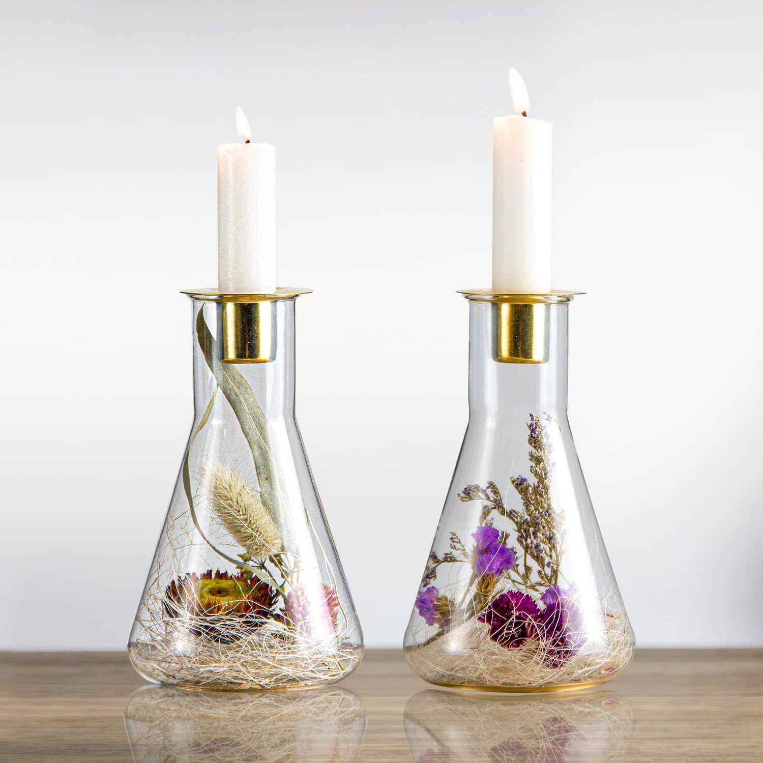 Newly ArrivalWood Box Gift Set - Taper Candle Holder,Glass Candlestick Holders with Dried Flower Bottle,Vintage Candle Stick Holder Set of 2 for Home Decor – Shunstone