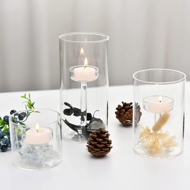 Glass Hurricane Candle Holder for Pillar Candles – Glass Cylinder Vase for Centerpieces Clear Seeded Home Decor for Kitchen Table Living Room