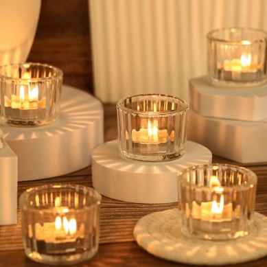 12 Pcs Votive Candle Holders for Wedding Decor, Clear Glass Small Tea Lights Candle Holder for Table Centerpiece, Vintage Candle Holders Table Birthday Party Home (Clear)