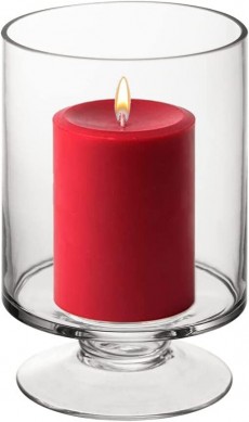 Glass Hurricane Pillar Candle Holder (H:6″ W:3.75″) | Multiple Size Choices Short Stem Candle Centerpieces | Stemmed Glass Cylinder Candle Vase