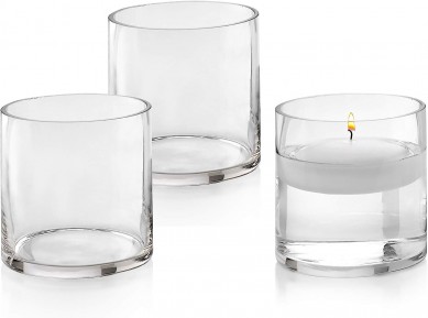 Set of 3 Glass Cylinder Vases 4 Inch Tall – Multi-use: Pillar Candle, Floating Candles Holders or Flower Vase – Perfect as a Wedding Centerpieces.