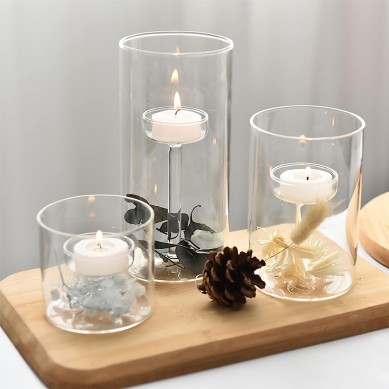 Glass Hurricane Candle Holder for Pillar Candles – Glass Cylinder Vase for Centerpieces Clear Seeded Home Decor for Kitchen Table Living Room