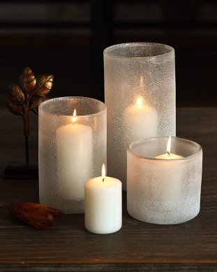 Candle Holders for Pillar Glass Hurricane Cylinder Vases Coastal Room Decor Sandy Clear Table Decoration Centerpiece for Beach House Home Kitchen Living Dining11 8″ 6″ inch Set of 3