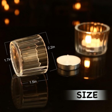 12 Pcs Votive Candle Holders for Wedding Decor, Clear Glass Small Tea Lights Candle Holder for Table Centerpiece, Vintage Candle Holders Table Birthday Party Home (Clear)