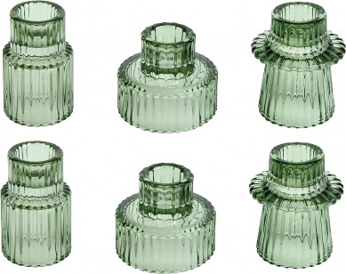 Taper Glass Candlestick Holders Tealight Candle Holders for Table Centerpieces, Wedding Decor and Dinner Party (6 Pcs, Green)