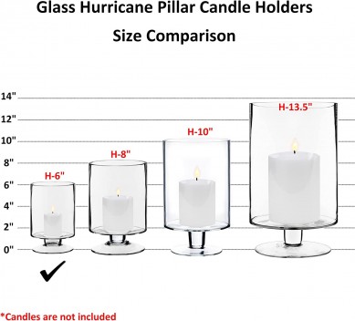 Glass Hurricane Pillar Candle Holder (H:6″ W:3.75″) | Multiple Size Choices Short Stem Candle Centerpieces | Stemmed Glass Cylinder Candle Vase