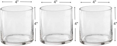 Set of 3 Glass Cylinder Vases 4 Inch Tall – Multi-use: Pillar Candle, Floating Candles Holders or Flower Vase – Perfect as a Wedding Centerpieces.