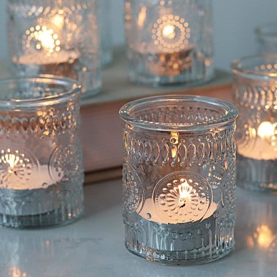 Clear Glass Candle Holders Set of 24, Ribbed Votive Tealight Candle Holders for Vintage Wedding Table Birthday Party Decoration