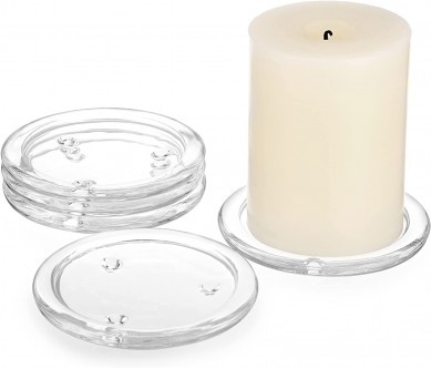5PCS Clear Glass Candle Plates 4 Inch Pillar Candle Holders, Glass Coaster Holder Small Round Plate Candle Tray Candle Plate for Pillar Candle, Modern Candle Centerpiece for Dining Table Wedding