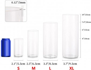 Glass Cylinder Vases Set of 6, Hewory Tall Clear Vase for Centerpieces, Glass Candle Holders for Pillar Floating Candles, Hurricane Wedding Vases for Home Decor (Not Include Flower and Candle)