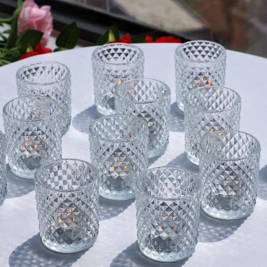 12Pcs Clear Votive Candle Holders, Tealight Candle Holder for Home Decor, Glass Tea Lights Candle Holder for Birthday Holiday Table