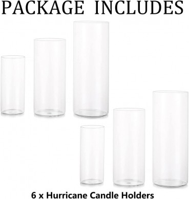 Glass Cylinder Vases Set of 6, Hewory Tall Clear Vase for Centerpieces, Glass Candle Holders for Pillar Floating Candles, Hurricane Wedding Vases for Home Decor (Not Include Flower and Candle)