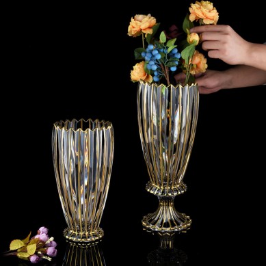 Light Luxury Gold Painted Classic Glass Crystal Flower Vase Terrarium Hydroponic Plant Vases For Restaurant Living Room