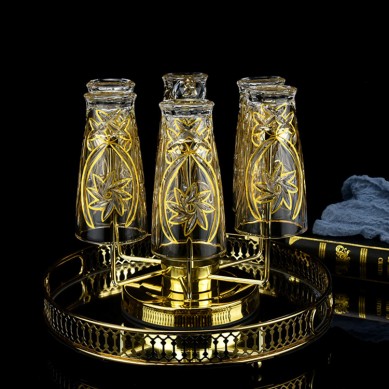 Modern Reusable Creative Gold Rim Crystal Engraved Flower Pattern Drinking Glass Cup Highball Glass Tall Water Drinking