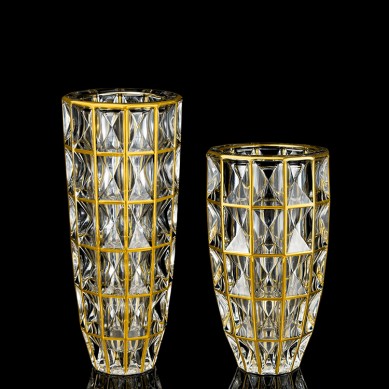 Wholesale Crystal Diamond Shape Glass Gold Rim Vase Decoration Flower Arrangement Dining Room Living Room Modern Hydroponic Vase