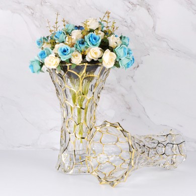 Light Luxury Modern Hydroponic Vase Ornaments With Gold Rim Nordic Creative Gold Painted Flower Glass Vase