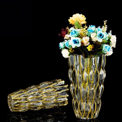 Creative Modern Crystal Flower Glass Vase Living Room Decoration Ornaments Large Flower Vase With Gold Rim