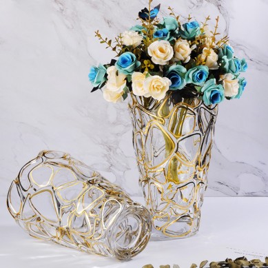 Wholesale Nordic Painted Gold Crystal Glass Vase Living Room Dining Table Transparent Flower Decoration Ornaments