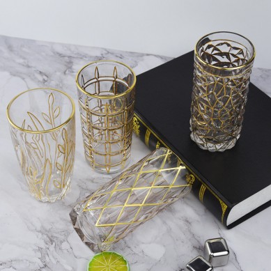 Wholesale Crystal Gold Rim Highball Drinking Glasses Juice Wine Glasses Tall Water Drinking Cocktail Highball Glass