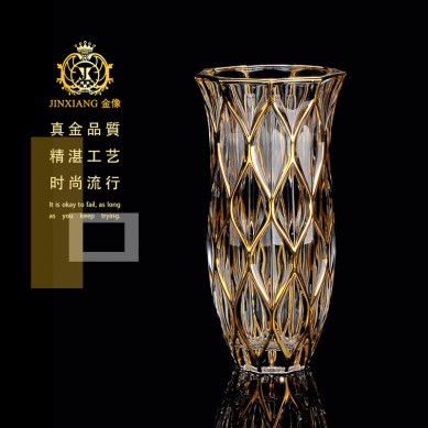 Light Luxury Gold Painted Classic Glass Crystal Flower Vase Terrarium Hydroponic Plant Vases For Restaurant Living Room