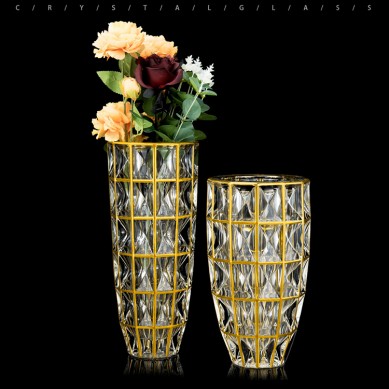 Wholesale Crystal Diamond Shape Glass Gold Rim Vase Decoration Flower Arrangement Dining Room Living Room Modern Hydroponic Vase