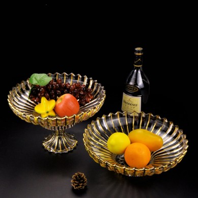 European Light Luxury Home Decoration Hand Painted Gold Rim Striped Fruit Plate Decoration Home Decoration Fruit Dish Flat Plate