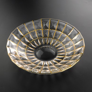 Nordic Crystal Glass Fruit Salad Bowl Fruit Plate Creative Living Room Household Large Gold Rim Glass Fruit Plate