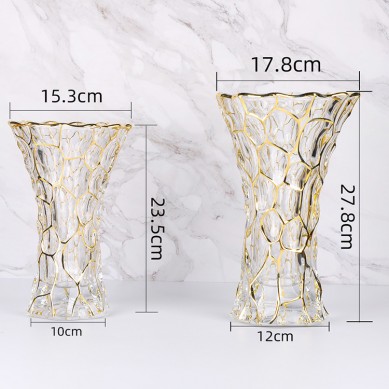 Light Luxury Modern Hydroponic Vase Ornaments With Gold Rim Nordic Creative Gold Painted Flower Glass Vase