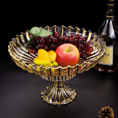 European Light Luxury Home Decoration Hand Painted Gold Rim Striped Fruit Plate Decoration Home Decoration Fruit Dish Flat Plate