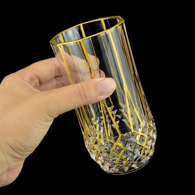 Wholesale Crystal Glass Eight-Character Flower Gold Rim Water Drinking Beverage Wine Highball Glasses